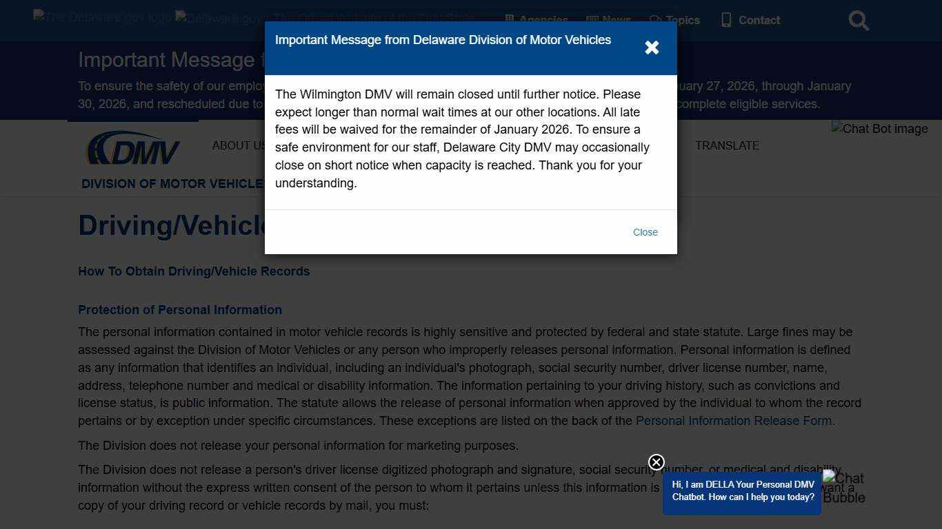 Driving/Vehicle Records - Division of Motor Vehicles